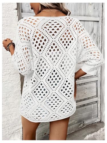 Image of Verdusa Women's Crochet Beach Summer Sweater 3 /4 Length Sleeve Boho Off The Shoulder Tops