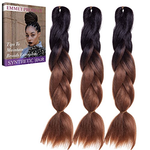 Emmet Jumbo Braiding Hair 100g/pc 24" Long Kanekalon African Synthetic Braids Hair Extension, with Hair Care Ebook (24", 3 Pack, Ombre Color 21)