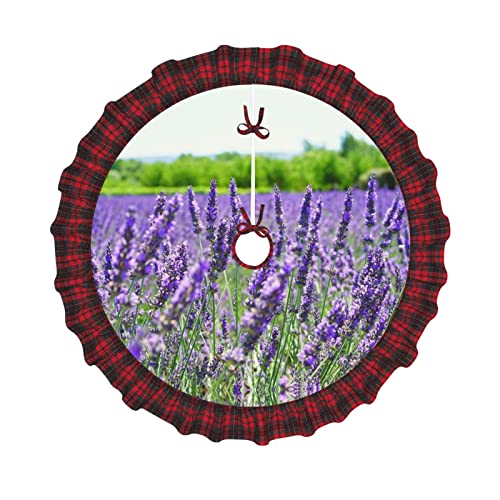 Purple Floral Faux Linen Christmas Tree Skirt Vintage Plaid Tree Skirt Size 30/36/48 Inches Diameter #TOP12