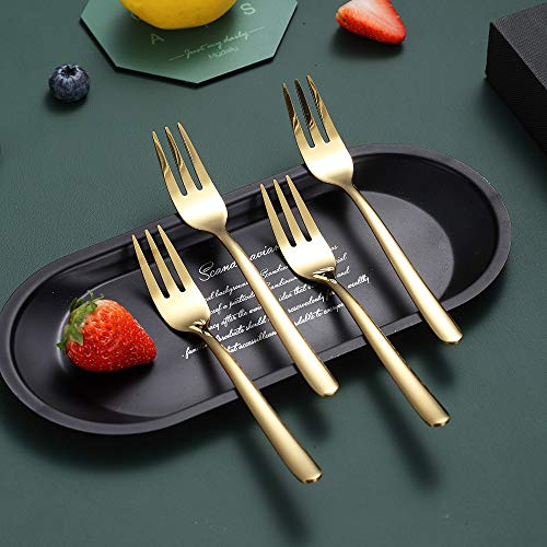 Gold Dessert Forks 4 Pieces, Homquen 6" Modern Design Stainless Steel Tea Fork Set, Small Cake Fork, Fruit Forks Silver For Parties Events Wedding Dishwasher Safe #TOP2