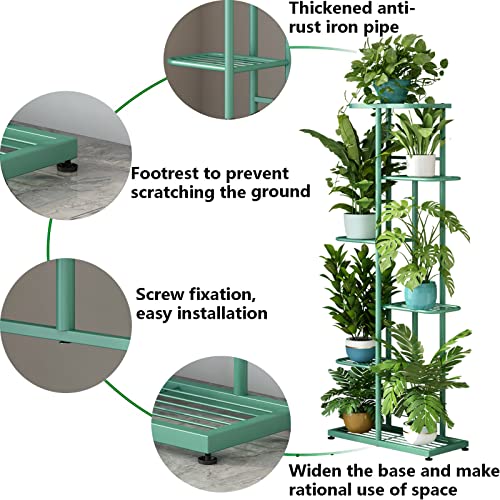 Image of LINZINAR Plant Stand Metal 6 Tier 7 Potted Multiple Flower Pot Holder Shelf Indoor Outdoor Planter Display Shelving Unit for Patio Garden Corner Balcony Living Room (6 Tier 7 Potted, Light Green)