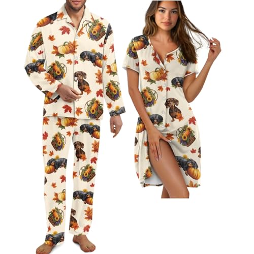 Couples Matching Outfits Button Down Comfortable Nightwear for Men and Women Soft Long Sleeve Pajama Sets