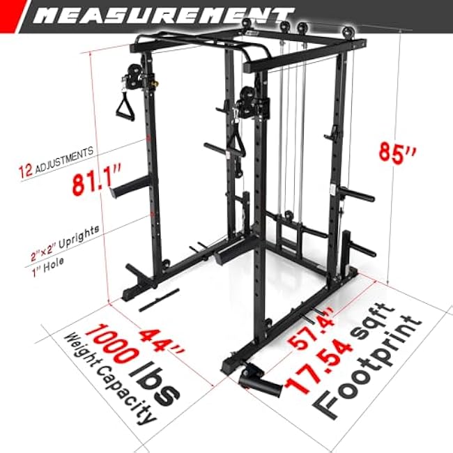 RitFit Power Cage with Optional LAT PullDown/Cable Crossover, 1000LB Squat Rack for Home & Garage Gym, with Weight Storage Rack and More Training Attachments, ASTM-Certified