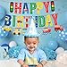 BIEUFBJI Transportation Happy Birthday Banner Birthday Party Decorations Car Bus Train Ship Helicopter Traffic Light Photo Props for Kids Transportation Theme Birthday Party Decorations