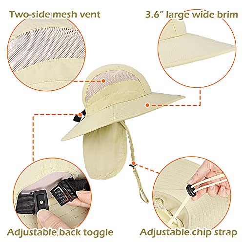 Wide Brim Fishing Hat W/Ponytail Hole Uv Sun Protection Safari Cap W/Neck Flap #TOP3