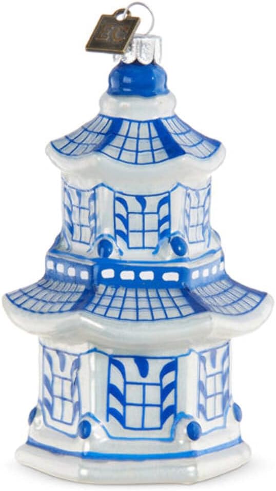 Raz 4.25" Pagoda Delft Glass Christmas Ornament 3953018
