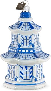 Raz 4.25" Pagoda Delft Glass Christmas Ornament 3953018