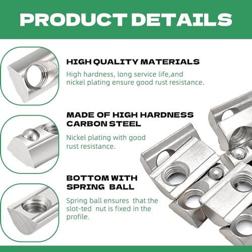 40 Stück Nutensteine M5 mit Zentrierung Kugel Nut 8 T Nutsteine Schrauben Set 40-Serie M5 Aluprofil 40x40 Kohlenstoffstahl Gleitmutter mit Federkugel für Alu C Profil 3D Drucker CNC, Europäische Norm