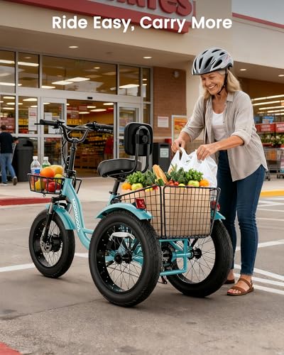 MOONCOOL Electric Tricycle for Adults, 20″ x 4″ Fat Tire