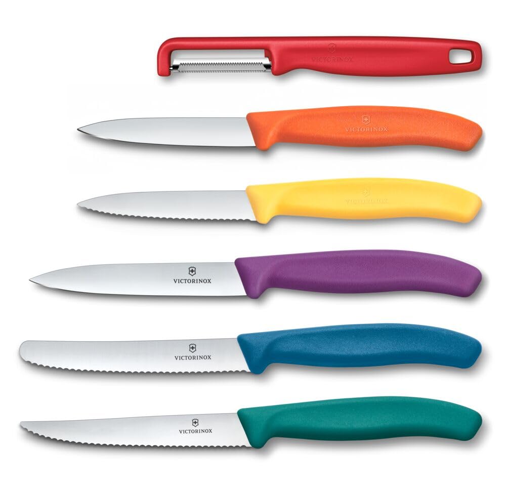 Victorinox Swiss Classic Bloc à couteaux, Profi Utility Block, 6 pièces, Incl. 5 couteaux à légumes et économe, rangement des couteaux, Blanc