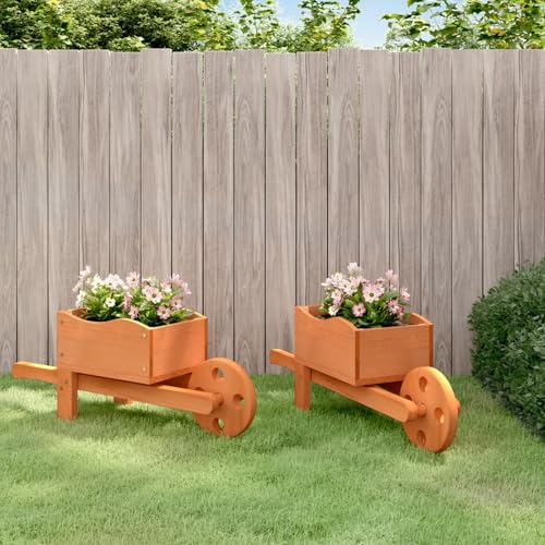 Juroupi Wheelbarrow Planters 2 pcs 47x15x19 cm Solid Wood Fir,Planters,Garden Planters 2 pcs,Garden Planters Outdoor,Ideal for Outdoor Decor,Terrace,Balcony-364228