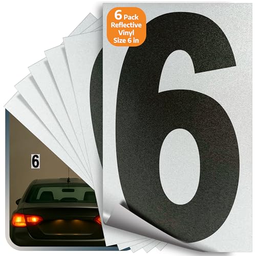 iSYFIX Black Vinyl Number 6 Stickers, Reflective Background, 6 Inch, 6 Pack