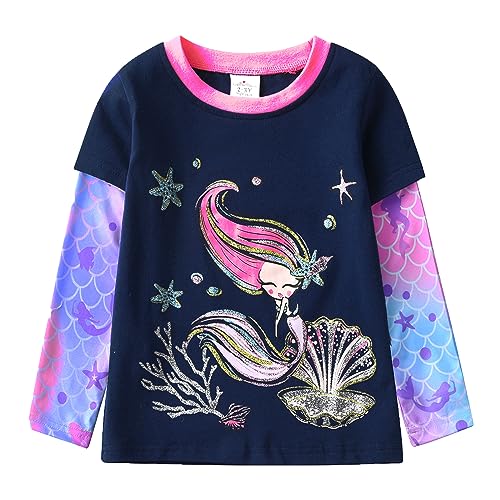 VIKITA Girls Shirts Winter Long Sleeve Rainbow Sleeve Tops for Daily Casual Wearing,3-12 Years