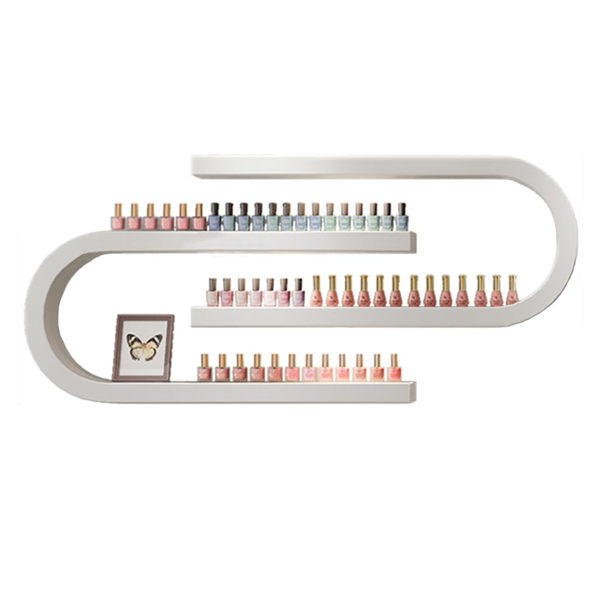 An Der Wand Montierte U-FöRmige Regale, Nagellack-Aufbewahrungsregale, Hintergrundregale FüR Nagelstudios, Multifunktionale Vitrinen Zur Aufbewahrung Von Kosmetika,Weiß