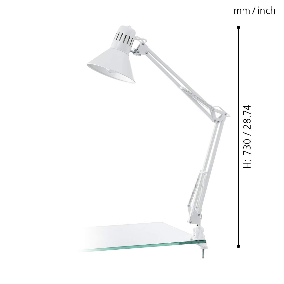 EGLO Firmo Lámpara de mesa con pinza de sujeción de 1 foco, estilo vintage, industrial, retro, de acero y plástico de alta calidad; lámpara con interruptor en blanco brillante, casquillo E27