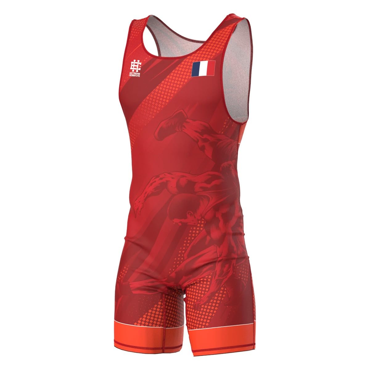 Trykot zapaśniczy dla mężczyzn Reprezentacja FRANCJA profesjonalny kostium na zapasy, strój wrestlingowy, koszulka zapaśnicza męska, wrestling singlet
