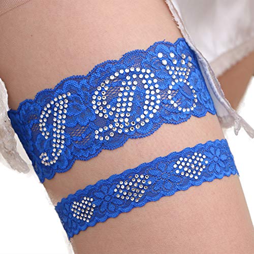 Garter for Wedding Blue - Garter Bride Set - Lace Bridal Garter - Blue Wedding Garter - Rhinestone Wedding Garter