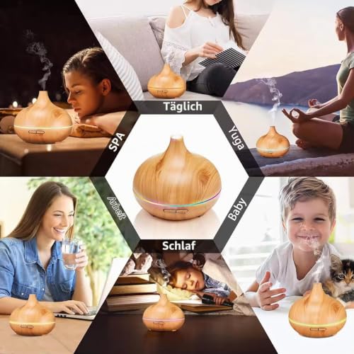 460ml Aroma Diffuser für Duftöle, Premium Ultraschall Luftbefeuchter Aromatherapie Öle Diffusor mit 7 farbigem LED Licht, BPA Free Schlafzimmer, Büro, Spa – Bild 5