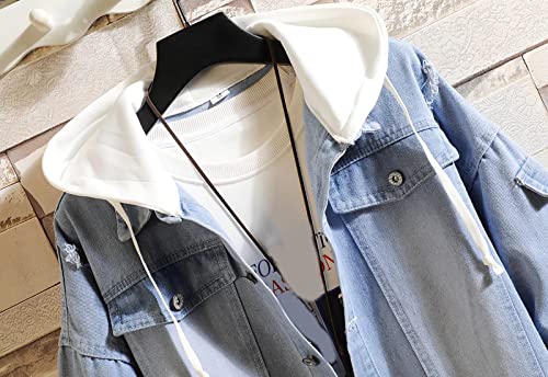 Babyhealthy FBAZW-FQ21160-LIGHT BLUE-M Men Denim Jacket With Hood Casual Button Down Jean Trucker Jacket Hoodies thumb #3
