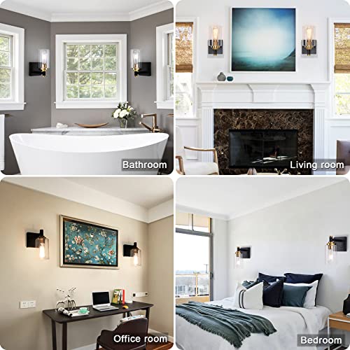 ZCHAOZ Black and Gold Wall Sconces Set of Two Bathroom Light Fixtures Brass Sconces Wall Lighting Modern Wall Light Fixtures with Glass Shade Rustic Wall Lamps for Living Room Bedroom Hallway Kitchen - Image 5