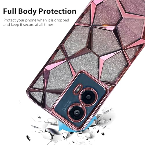 Image of VONZEE Gradient Glitter Case for Moto Edge 50 Fusion /Moto G96, Luxury Electroplated 3D Cube, Diamond Bling Shiny Soft TPU Clear Shockproof Women Girls Protective Phone Cover (Rose Gold)