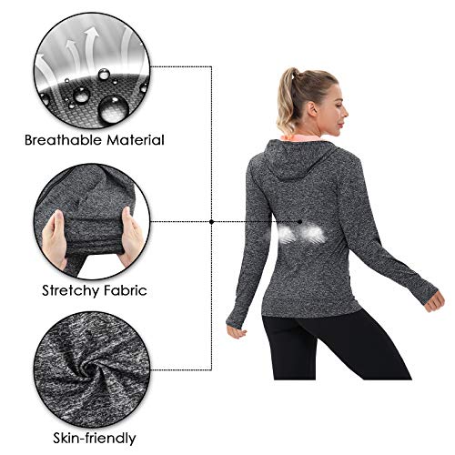 AMZSPORT Damen Laufjacke Sportjacke Langarm Trainingsjacke Sweatjacke mit Tasche Für Yoga Fitness Schwarz XL