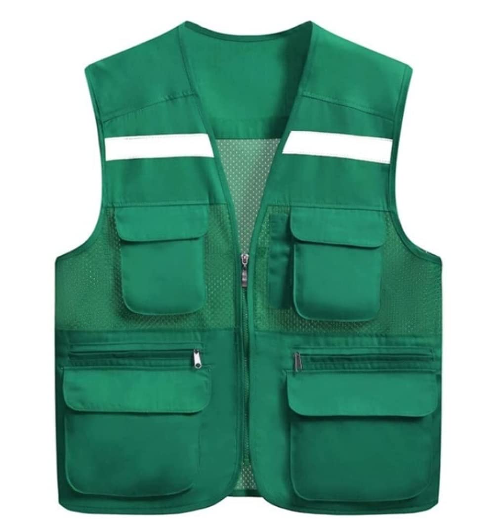 Chalecos de alta visibilidad, Alta visibilidad, seguridad con múltiples bolsillos. Venta al por mayor. Trabajos aire libre. Se adapta a la construcción voluntaria(Green,XXXL)