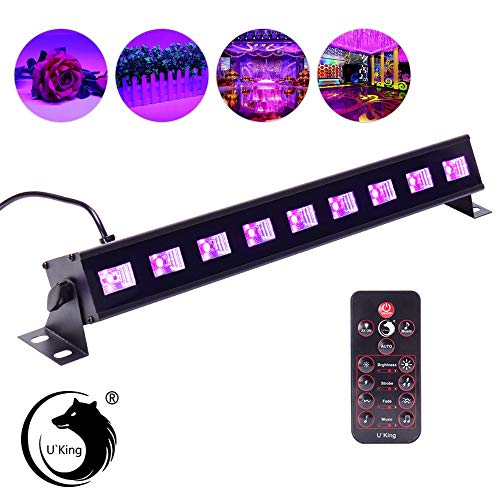 U`King UV LED Bar,9LEDs x 3Watt UV LED Blacklight Bar Avec Télécommande Commande Vocale Fluo Deco Effect pour Bar de Fête Carnaval Halloween