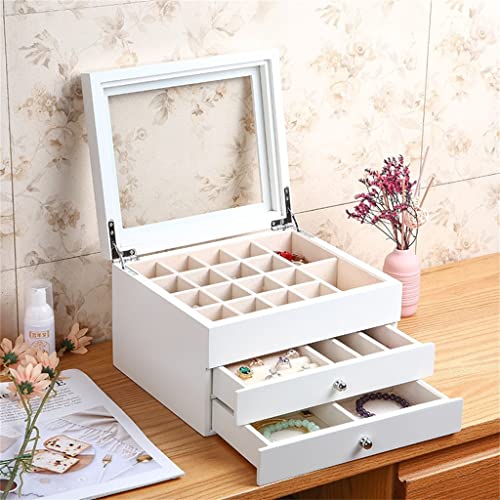 ZLMMY Massivholz-Schmuck-Aufbewahrungsbox Ohrringe Halskette Schmuck Mehrschichtige ausziehbare Brautschmuckschatulle – Bild 4