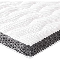 Topper Amazon Amazon Basics - Cubrecolchón de espuma con memoria confortable , 135 x 190 x 7 cm, Blanco