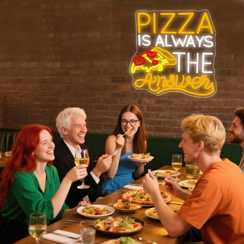 Image of Pizza Is Always The Answer Neon Sign, Dimmable LED Neon Light Art Decorative, Pizza Led Light Neon Signs for Wall Decor
