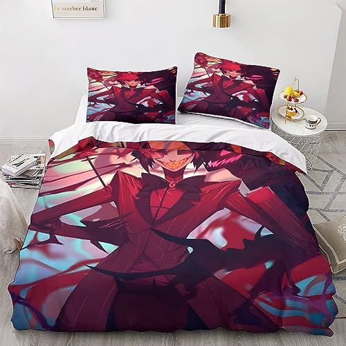 Hazbin Hotel 3D Impresión Comic Funda Nórdica Funda De Edredón para Dormitorio con Cremallera Microfibra Y Funda De Almohada Juego De Ropa De Cama 3 Piezas Double（200x200cm）