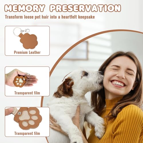 Zovator 4 Stück Schlüsselanhänger Katze Hund für Tierhaare Erinnerung, Leder Pfote Keychain, Tragbare Pet Haar Memorial Andenken Keychain Schlüsselring Für Haustier Gedenk