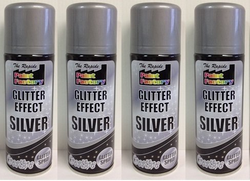 suas_international 4 x 200 ml the rapide paint factory glitter effect silver creative glitter spray