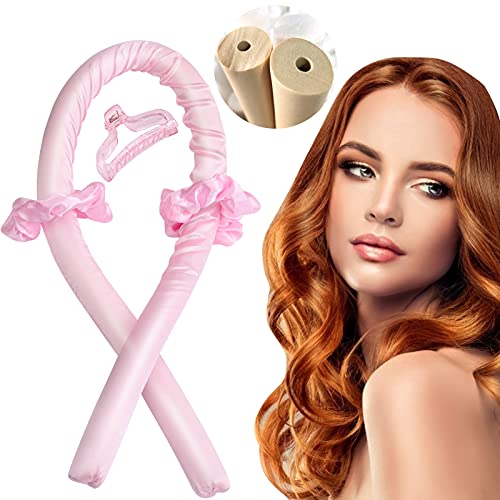 Heatless Curling Rod Headband for Long Hair, Heatless Hair Curlers Ribbon with Soft Rubber to Sleep in Overnight, No Heat Curlers Ribbon with 2 PCS Hair Scrunchie and 1 PCS Hair Clips