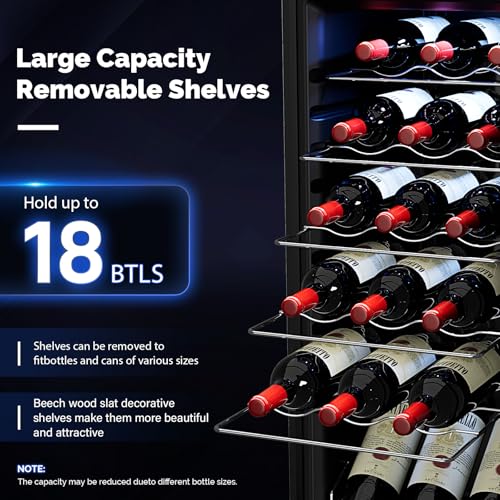 Image of ROVSUN 18 Bottle Wine Fridge, Freestanding Compressor Wine Cooler Refrigerator, Beverage Wine Chiller with Digital Temperature Control & Double-layer Glass Door for Red White Wine, Champagne, Beer