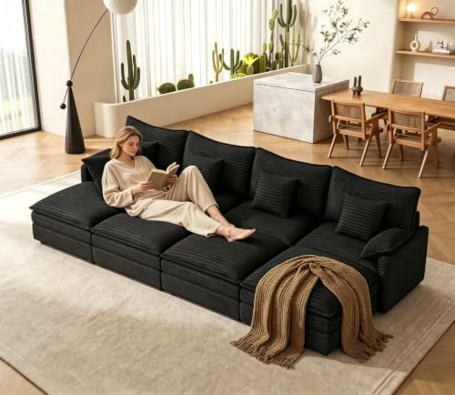 Image of Vesgantti 142 inch Cloud Sleeper Couch Living Room, Sectional Sofabed, Black