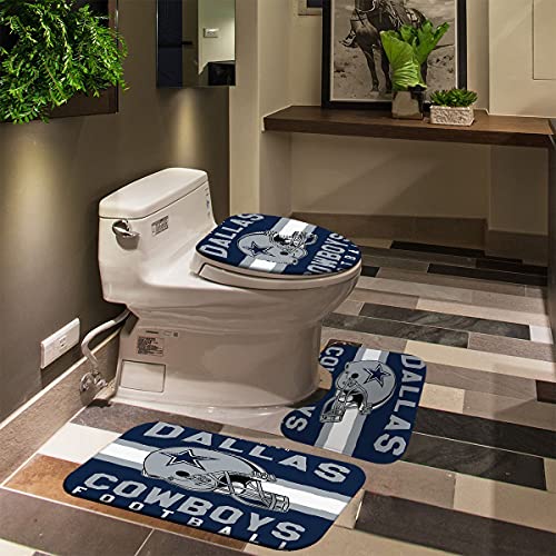 Skailié 4Pcs White Navy Blue American Football Shower Curtain Set, Modern Texas Star Grey Rugby Athlete Helmet Cool Sports Bathroom Decor Gift For Men Teenage Boys Non-Slip Bath Mat Toilet Rug, Helmet #TOP4