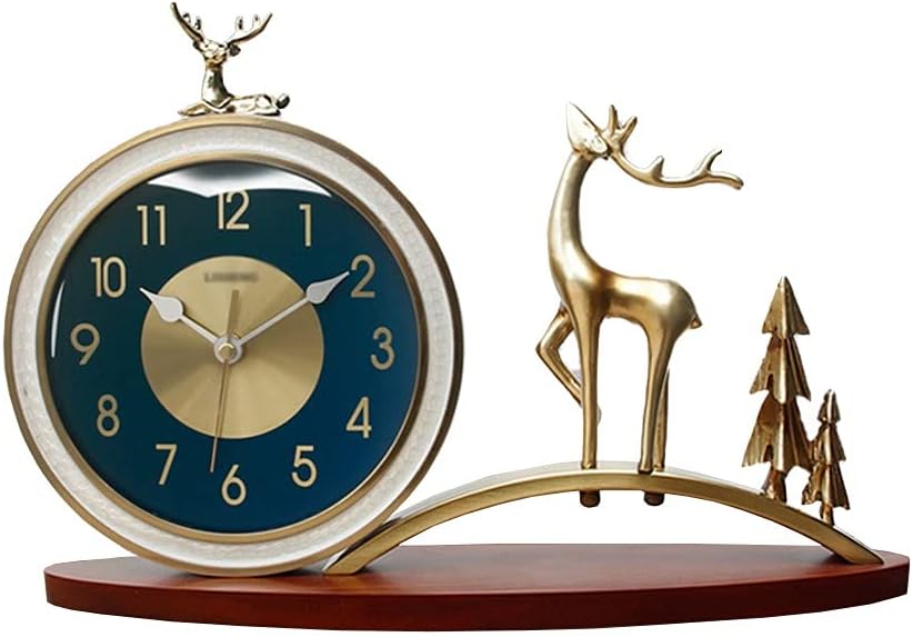 Table Clock Silent Table Clock Imitation Deer Table Clock Home Living Room Bedroom Decoration Desktop Ornaments Table Clock 10.82 Inches Table Clock (Color : B) (A)