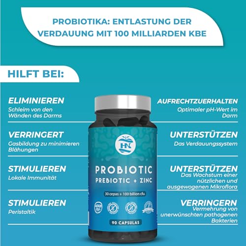 Intestinale Probiotika und Präbiotika 100 Milliarden CFU-30 Bakterienstämme probiotika darmsanierung mit Zink + Inulin zur Unterstützung des Immunsystems Probiotika für die Darmflora Aufbau (90) – Bild 5