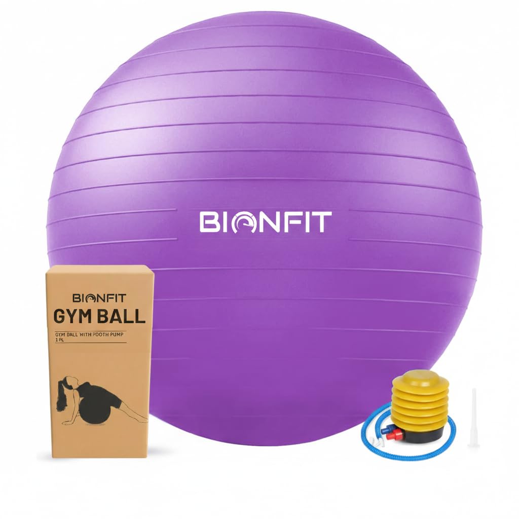 BIONFIT Anti-Burst Gym Ball for Exercise, Yoga, Pilates, Pregnancy & Physiotherapy | Slip-Resistant Stability Ball with Free Foot Pump for Core Training, Balance & Home Workout-image-18
