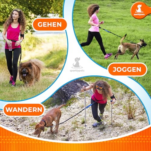 Joggingleine für Hunde zum Laufen, Joggen, Wandern | 2 in 1 Joggingleine und Normale Hundeleine für Große und Mittelgroße Hunde mit Doppelgriff | Bauchgurt Hundeleine