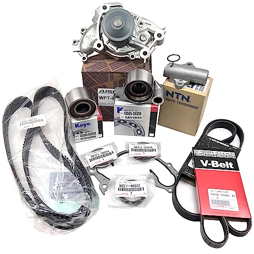 GENUINE AND OEM TIMING BELT KIT with Water Pump, Idler Pulley, Tensioner, Seals, Serpentine | Compatible with Camry Highlander Sienna RX330 ES330 Avalon Solara