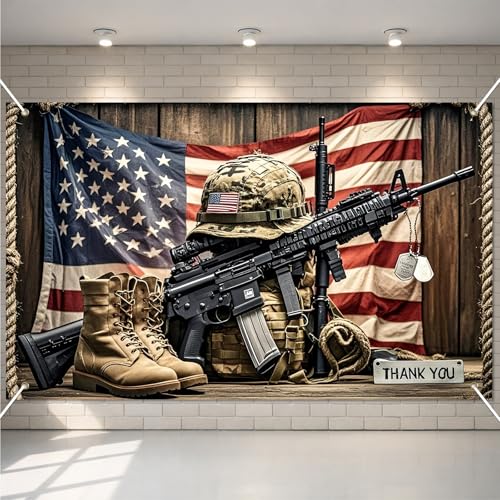 Image of BlissYard Independence Day Banner 71 x 43 Inch Patriotic Soldier Backdrop Outdoor Decorations 4th of July America Independence Day Themed Veterans Day Memorial Day Backgroup Banner Party Supplies