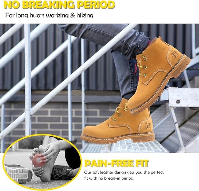 Image of CONRAD Wheat Nubuck Work Boot Collection: Sturdy, Soft Toe, Slip-Resistant Safety Shoes for Men