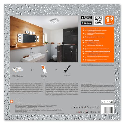 LEDVANCE Smart LED Badezimmerlampe chrome, 26W, 2800LM, 3000-6500K, 30cm, IP44, Orbis Wave Wandleuchte, Badezimmerleuchte mit Wifi Technologie, dimmbar, steuerbar über App und Sprachassistenten