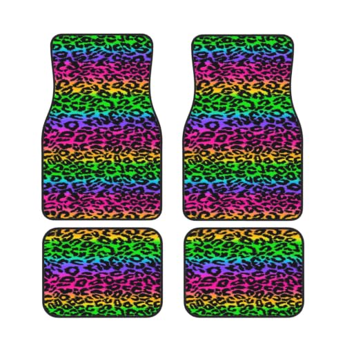 Alfombrillas para coche y vehículos de neopreno estampado leopardo arcoíris