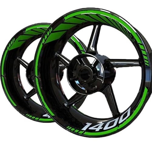 Felgen Aufkleber Reflektierende Felgenaufkleber Für Kawasaki ZZR1400 ZZR 1400 – Felgenschutz-Set Motorrad Dekor Felgenaufkleber(Grün)