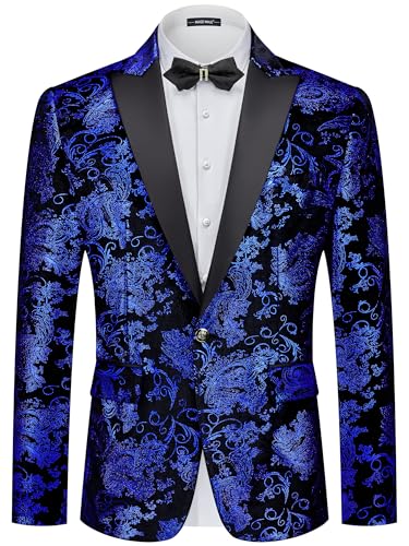 MAGE MALE Men's Velvet Floral Tuxedo Jacket