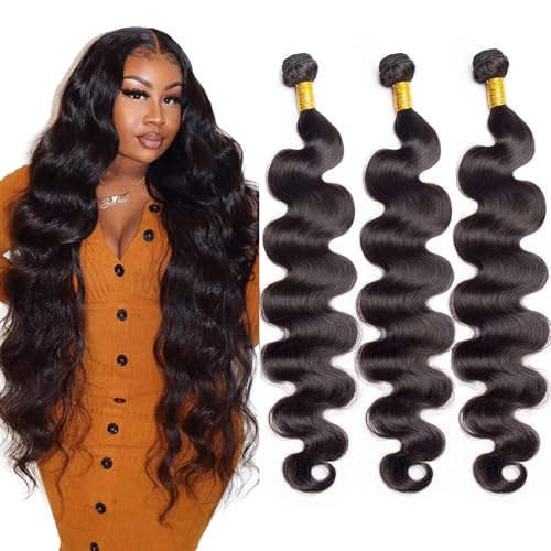 Body Wave Bundles Human Hair 22 24 26 Inch Human Hair 3 Bundles Body Wave 100% Unprocessed Brazilian Virgin Hair Weave Bundles Human Hair Extension Natural Black Color
